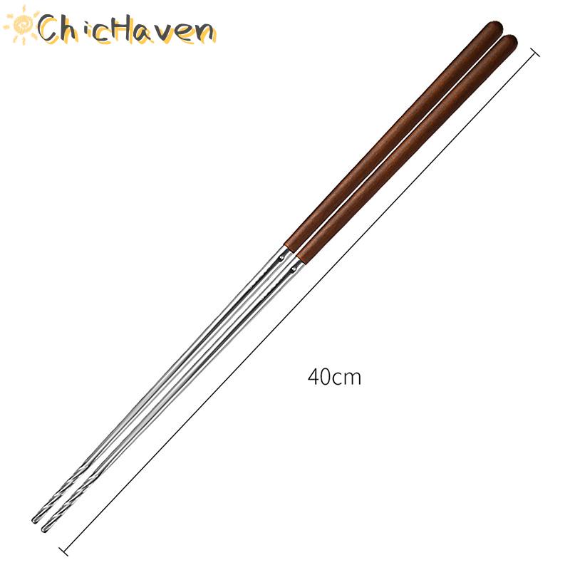 ChicHaven 1 đôi đũa inox Đũa dài nấu mì chiên sâu lẩu Trung Quốc đũa kim loại tái sử dụng