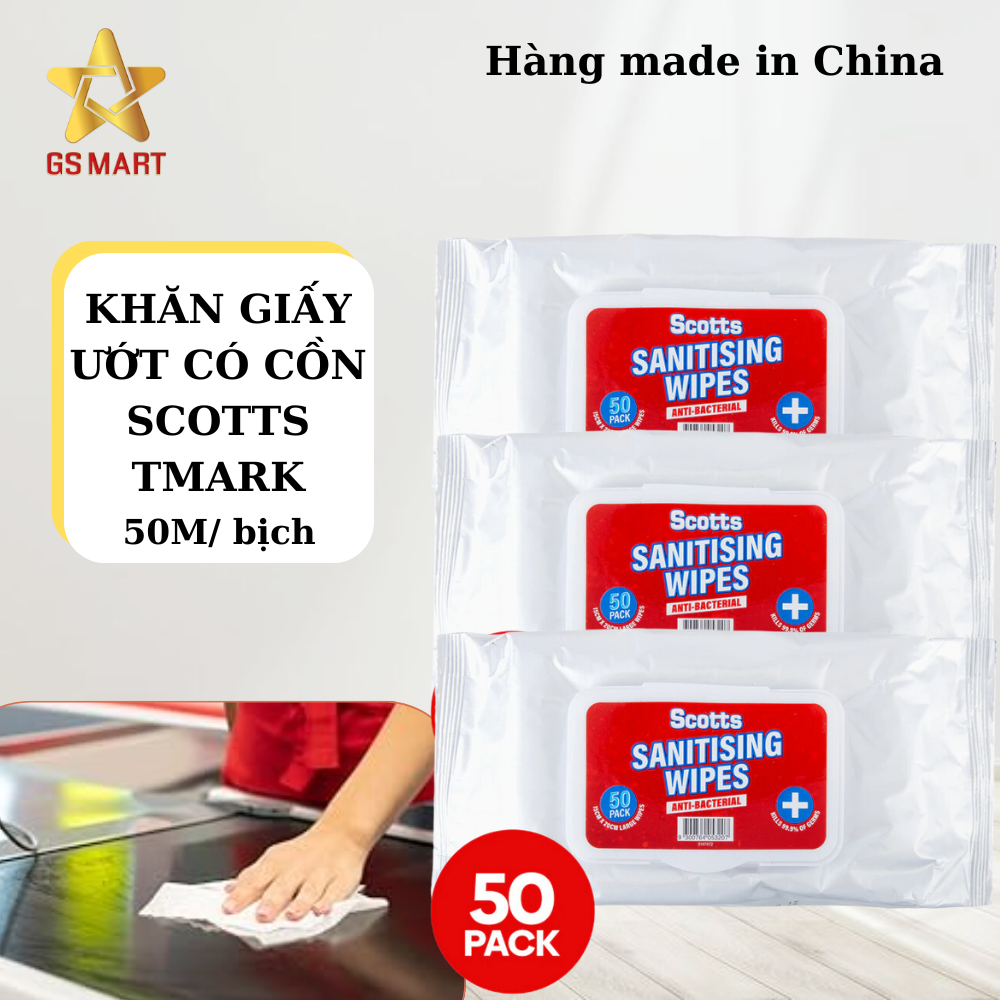 Khăn ướt có cồn lau sạch và sát khuẩn Scotts sanitising Wipes Tmark - 50 miếng