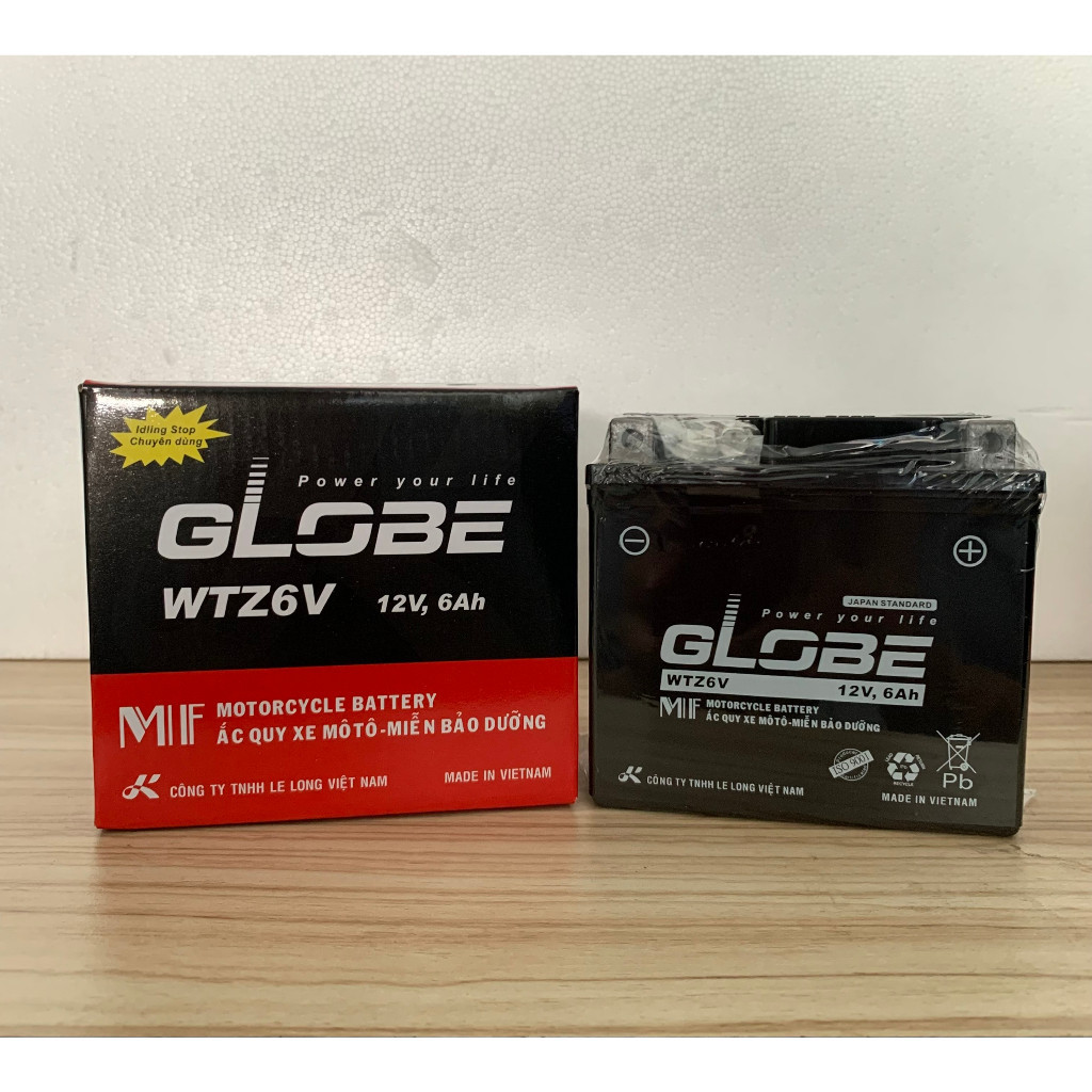 Bình ắc quy 12V Globe WTZ6V 12V - 6Ah dùng cho SH Việt 125/150 AB 125/150 PCX 125/150 SH Mode Vario 