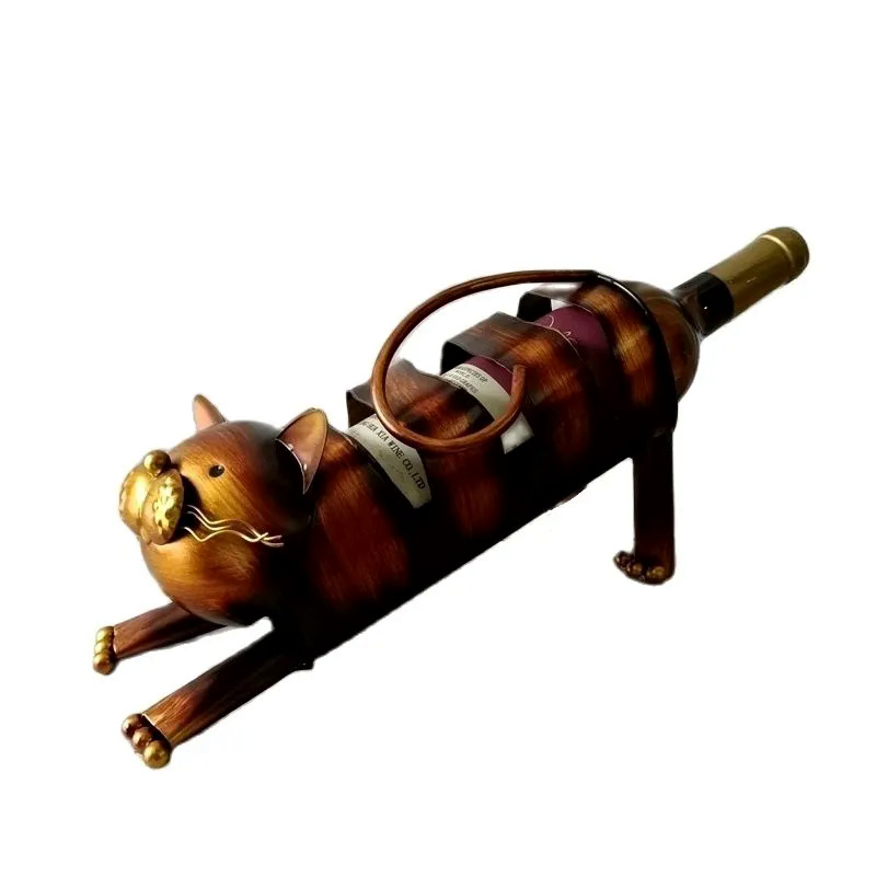 Hollow Metal Cat Holder Rack Decorative Iron Art Model Bottle Holder Kitchen Barware Restaurant Ornament Handicraft