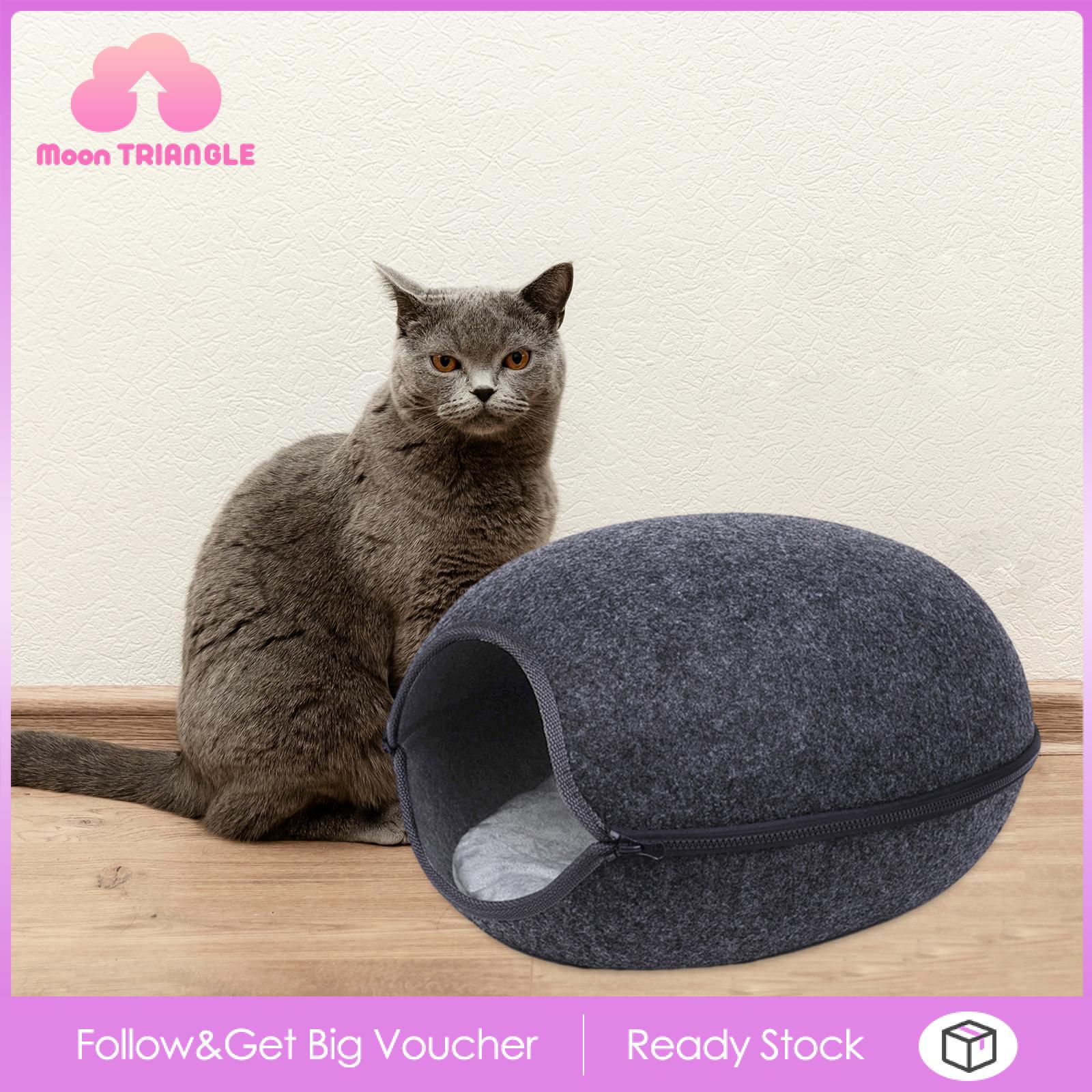 Moon TRIANGLE Felt Cat Bed Cave Cozy Washable Portable Cat Tent for Play Sleep Senior Cats