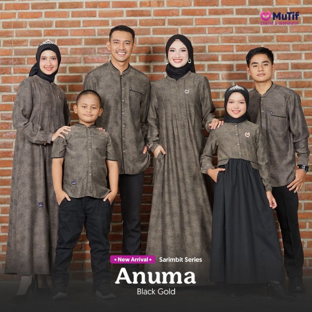 MUTIF Gamis ANUMA Koko AKBARI Black Gold Terbaru Hitam Panjang Sarimbit Keluarga Muslim Katun S-3XL