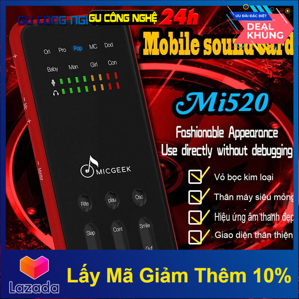Sound card thu âm micgeek mi520 - card âm thanh livestream karaoke di động cho điện thoại thông minh -dc2107