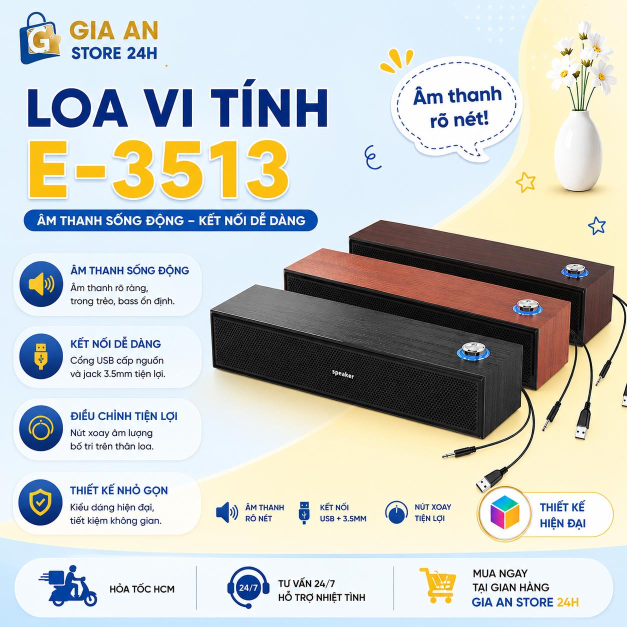 Loa Vi Tính E-3513 Âm Thanh Sống Động - Loa USB Mini Vân Gỗ Đẹp Mắt Cho PC Laptop