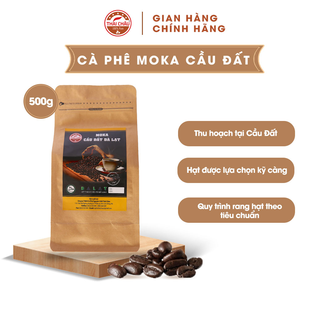 Cà phê Moka Cầu Đất THÁI CHÂU nguyên chất rang mộc 100% vị nhẹ hương thơm