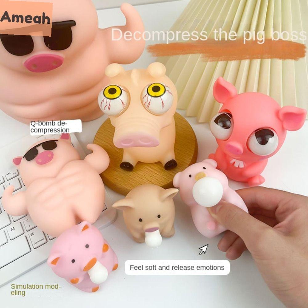 AMEAH Pink Pink Pig Squeeze Toy Muscle Pig TPR Funny Pig Toy Release Toy