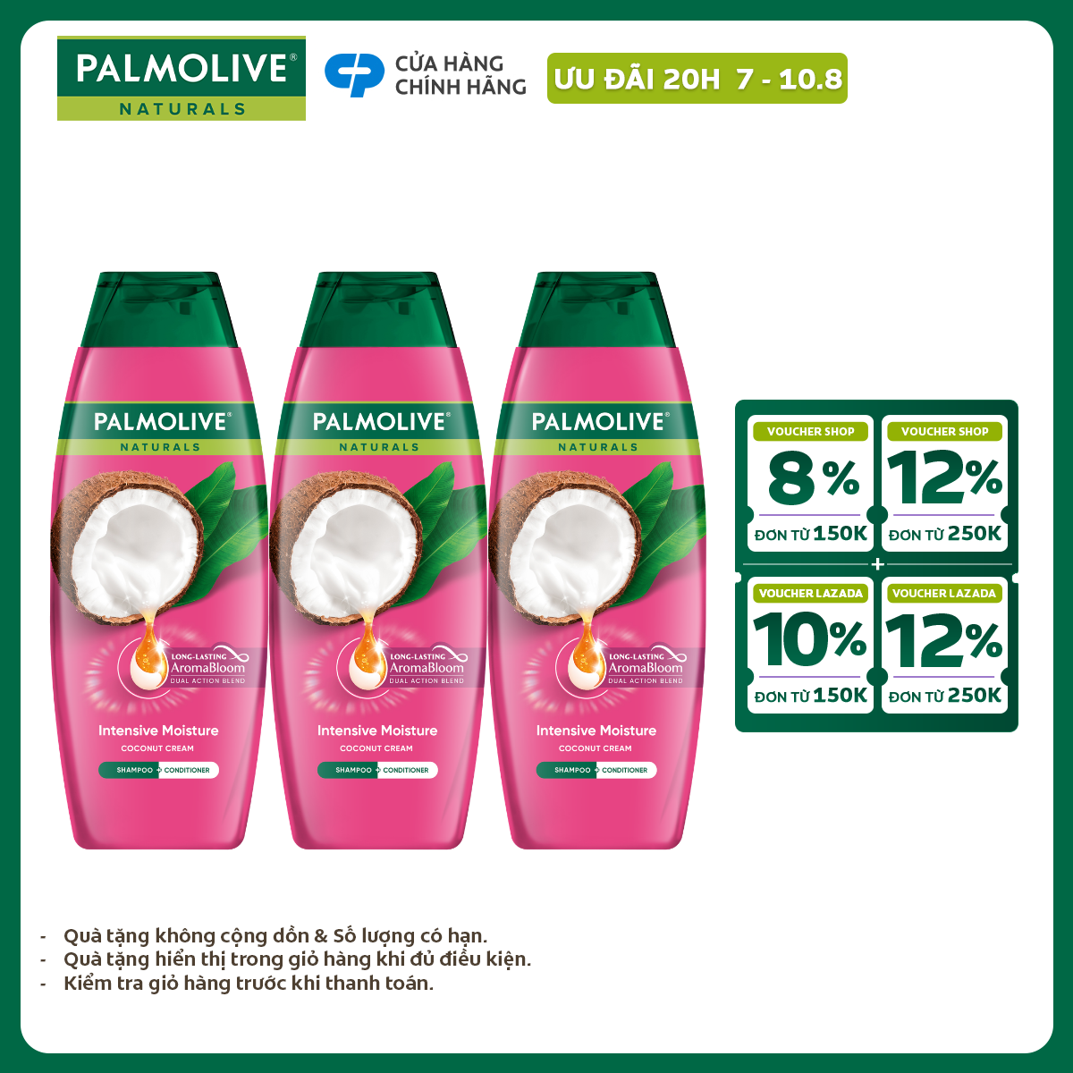 Bộ 3 Dầu gội Palmolive kèm xả 2-trong-1 chiết xuất thiên nhiên 180ml/chai