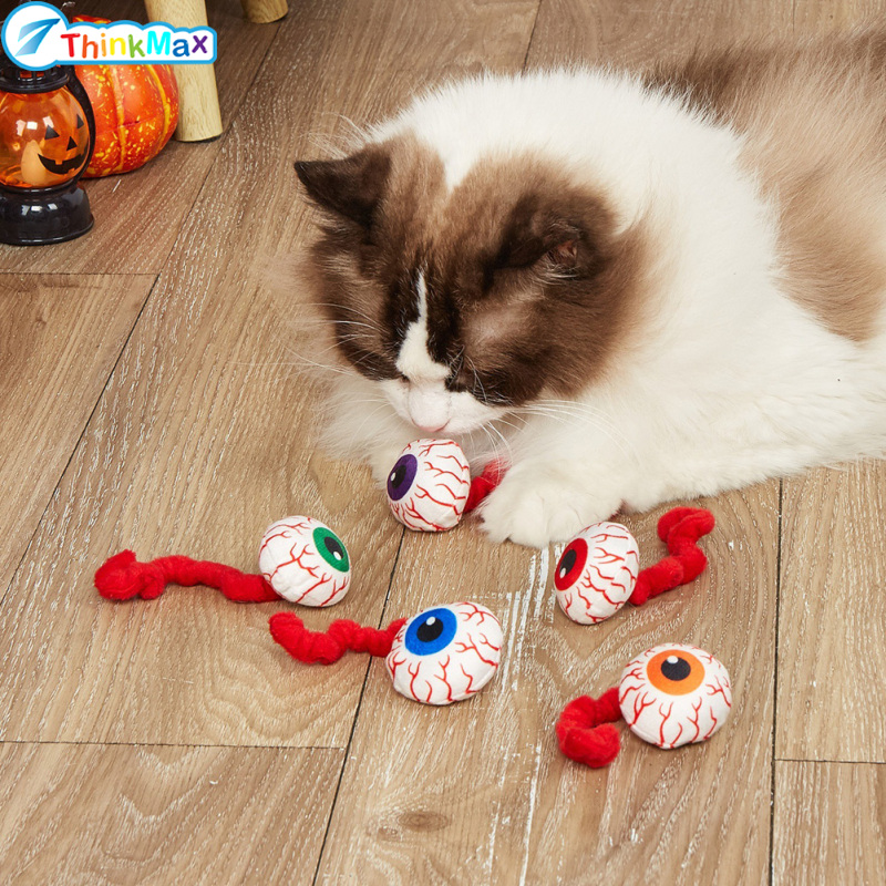 Halloween Eyeball Catnip Toys, Cat Chew Plush Squeaky Toys, Pet Boredom Relief Teeth Cleaning Toys, Funny Interactive Catnip Toys For Cat ราคา 49 บาท*ส่งฟรี
