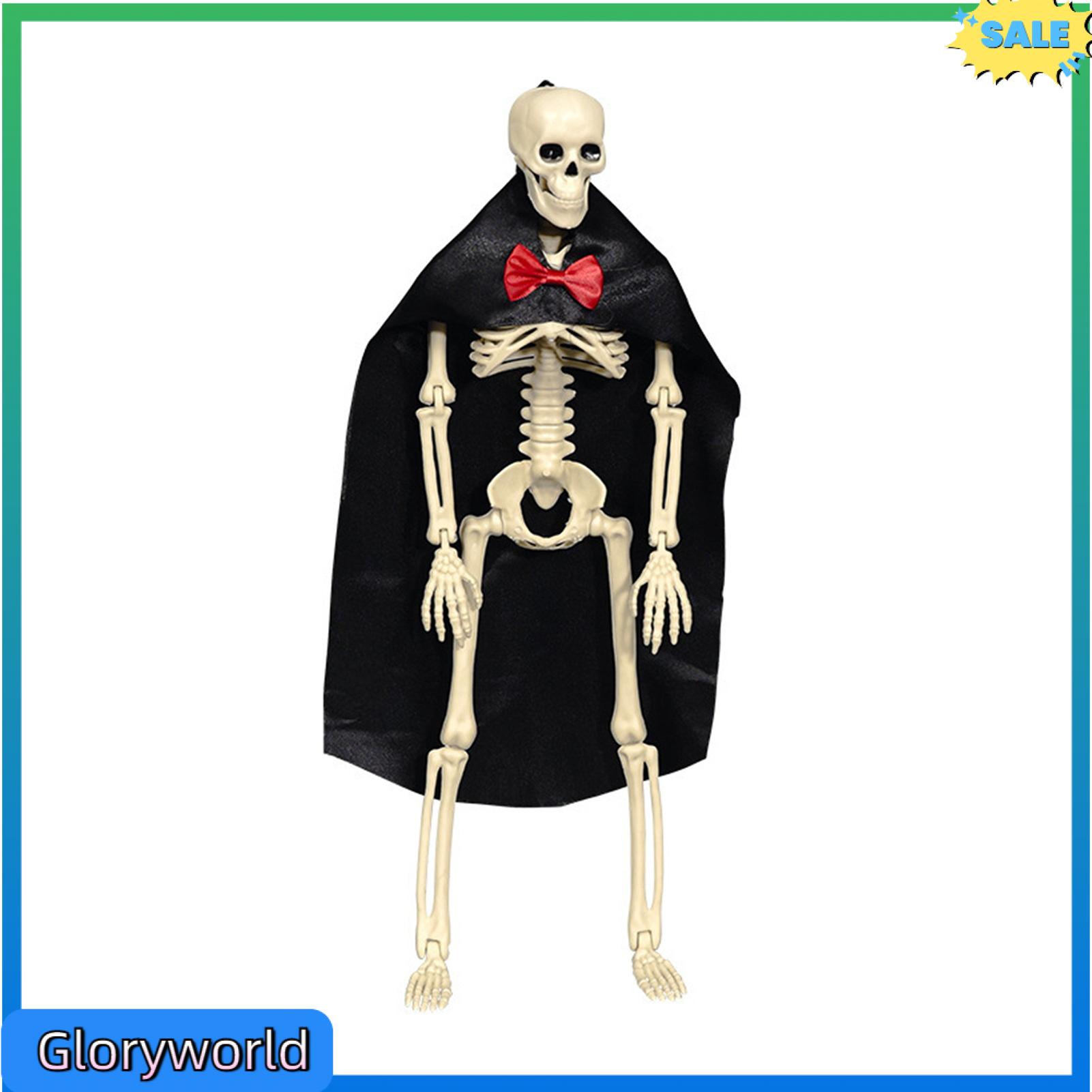 Gloryworld Bộ Xương Halloween vài bức tượng lạ bầu không khí đạo cụ 15 inch bộ xương Halloween cô dâu chú rể tượng cho ma ám trang trí nhà posable đám cưới vài trang trí với Mạng Che Mặt áo choàng Yêu thích