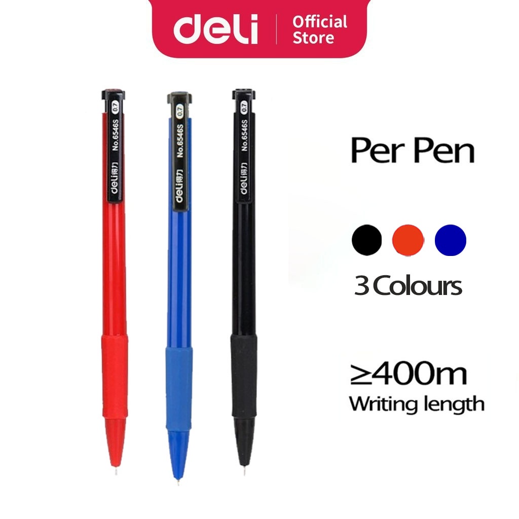 [Hot fgdfhjfg 134] Deli bút 6546 bút bi có thể thu vào Bút bi cảm ứng khô nhanh màu xanh/đỏ/bút đen đồ dùng học tập văn phòng (0.7mm) Mỗi bút