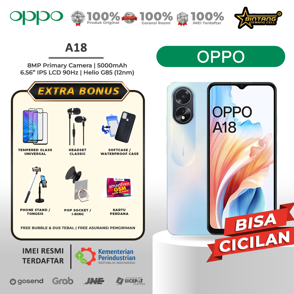 Oppo A18 Cellphone Ram 4/128Gb Official Guarantee Giá 1,568,000 Đồng*Miễn phí vận chuyển