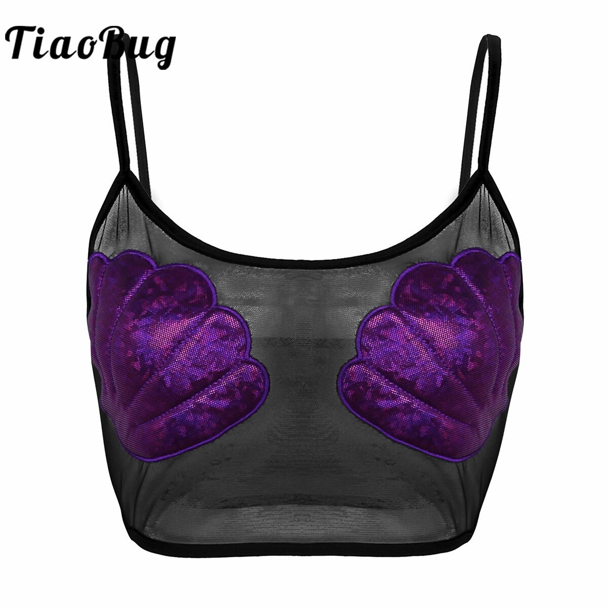 Womens Sheer Mesh Crop Top Festive Party Mermaid Cosplay Camisole Bra Vest Sexy Clubwear