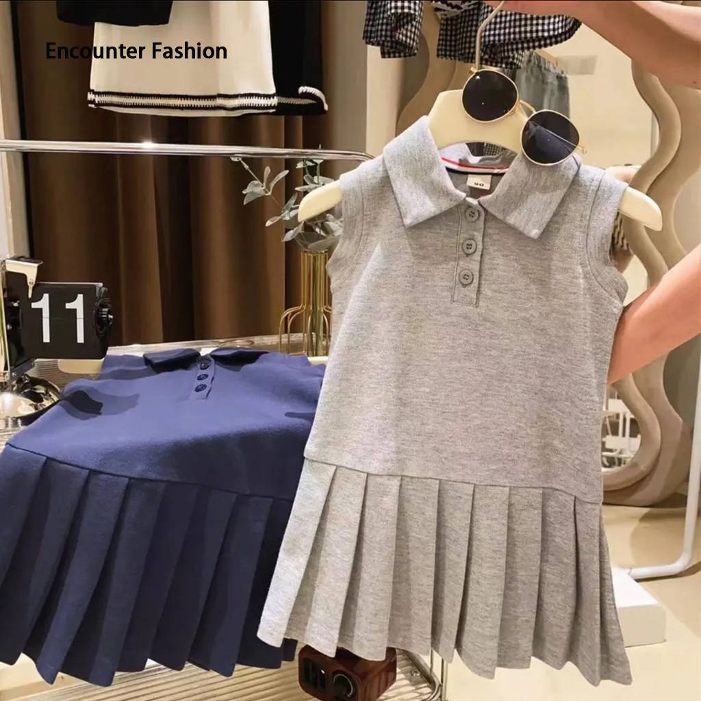 Polo Dress Children's Princess Dress Summer 2024 New Western Sleeveless Pleated Dress ราคา  175 บาท*ส่งฟรี