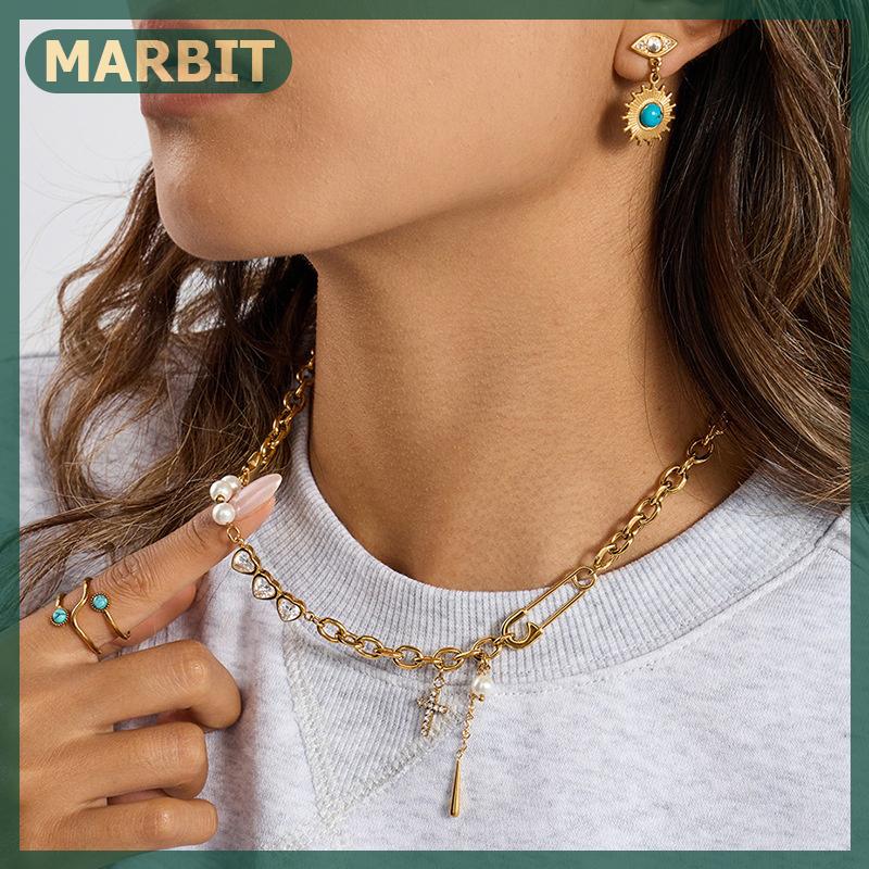 MARBIT สร้อยคอ Y2K สแตนเลสสตีลคลิปหนีบกระดาษเซอร์คอนสร้อยคอจี้รูปดาวห้าแฉกแวววาวเครื่องประดับกระดูกไหปลาร้าโซ่ ราคา 236 บาท*ส่งฟรี