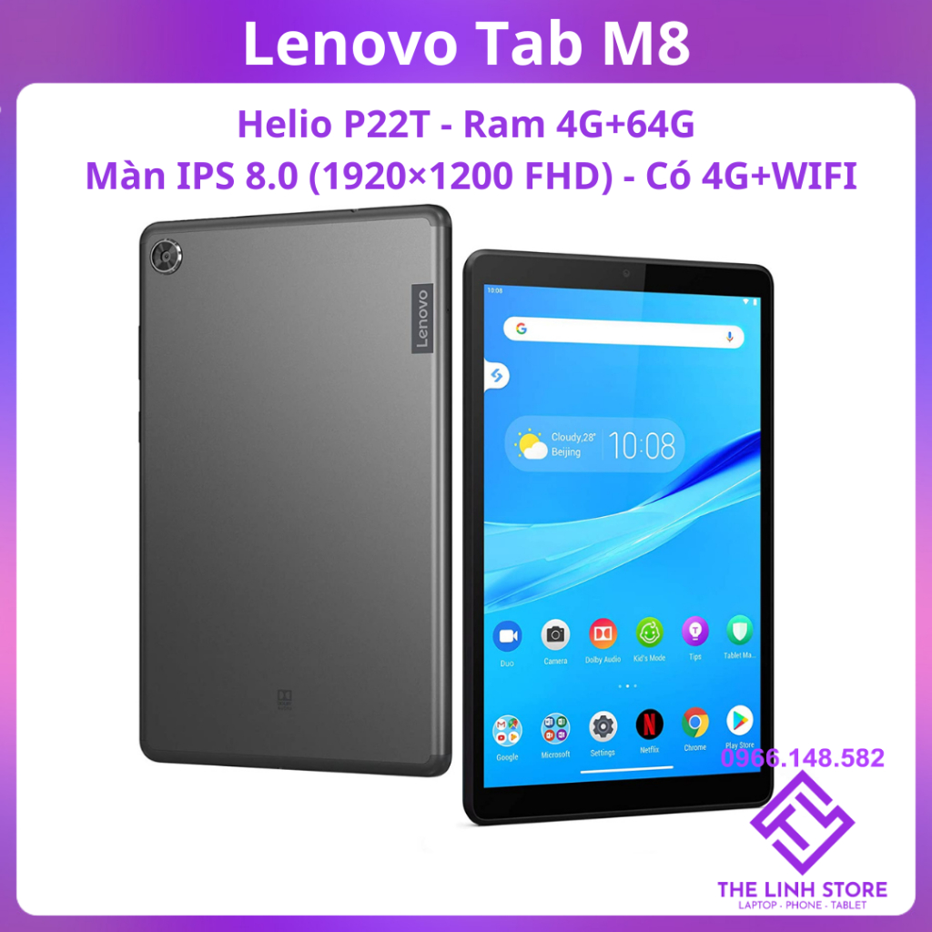 Máy tính bảng Lenovo Tab M8 màn 8.0 FHD - Ram 4G 64G có hỗ trợ 4G WIFI