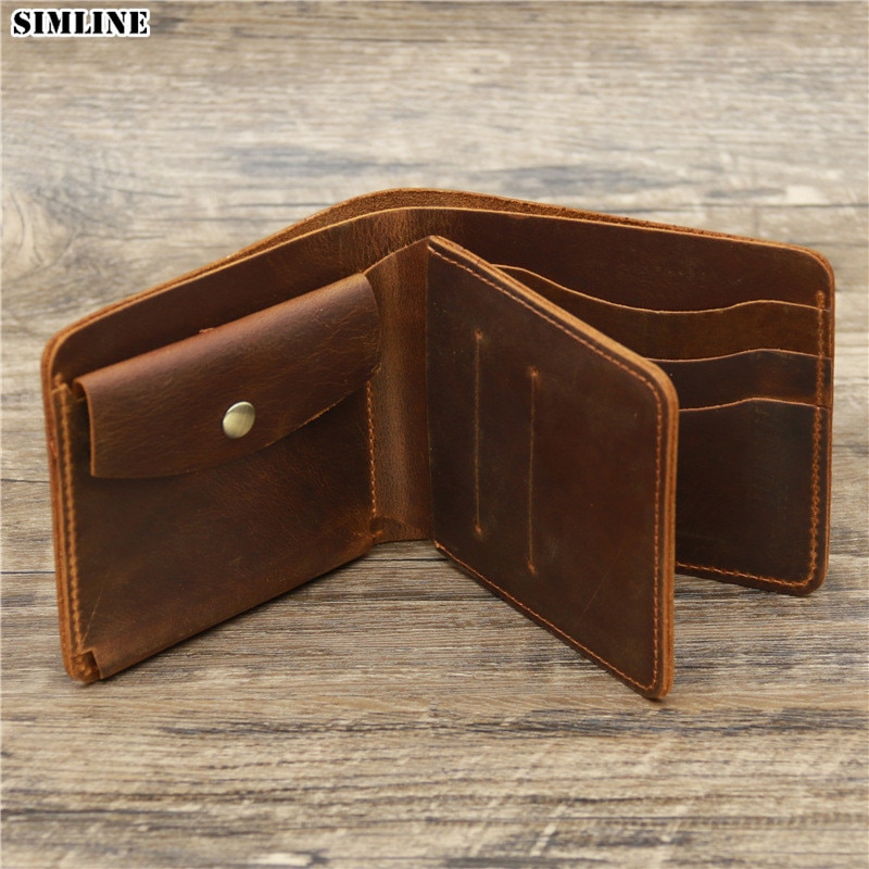 Fashion Vintage Genuine Leather Wallet men Wallet Leather men purse  vertical short money bag male wallet c…