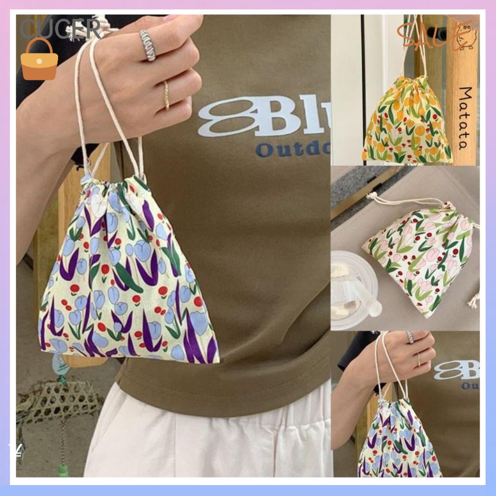 CBT Canvas Drawstring Storage Bag Portable Tulip Purse Fashion Mouth