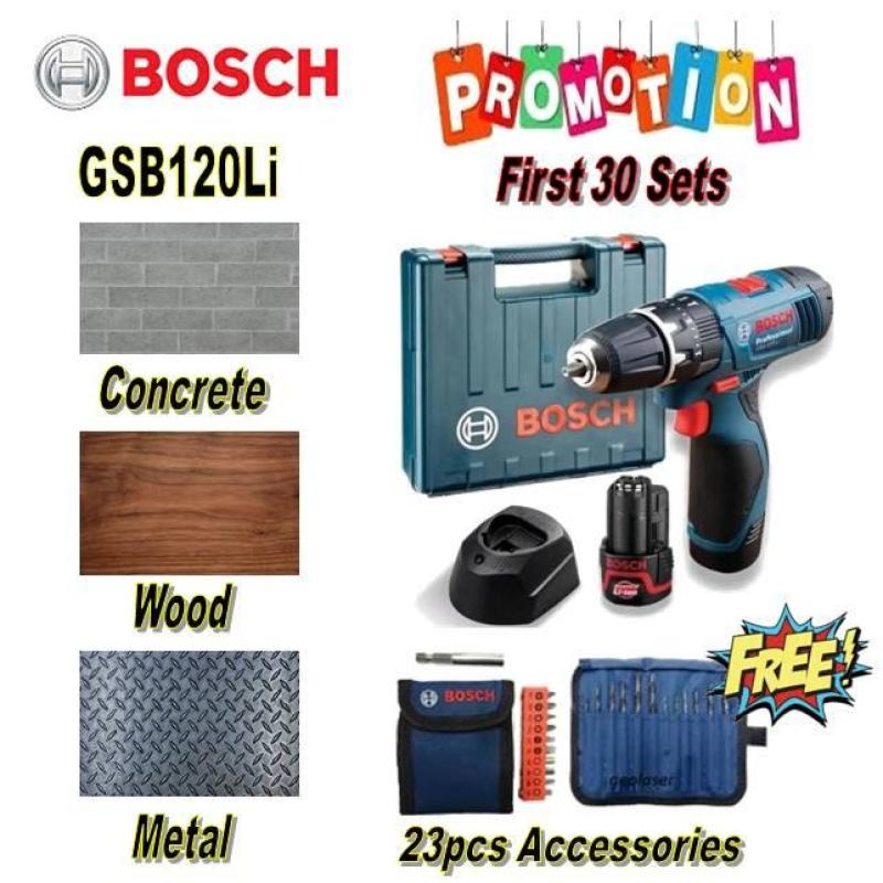Bosch Cordless Impact Drill GSB 120-LI With FREE 23 PCS ACCESSORIES WHILE STOCK LAST / (comes with carrying case, 2pcs 12V battery & 1pc charger) 6 months warranty (HOME DRILL/ BTO DRILL)