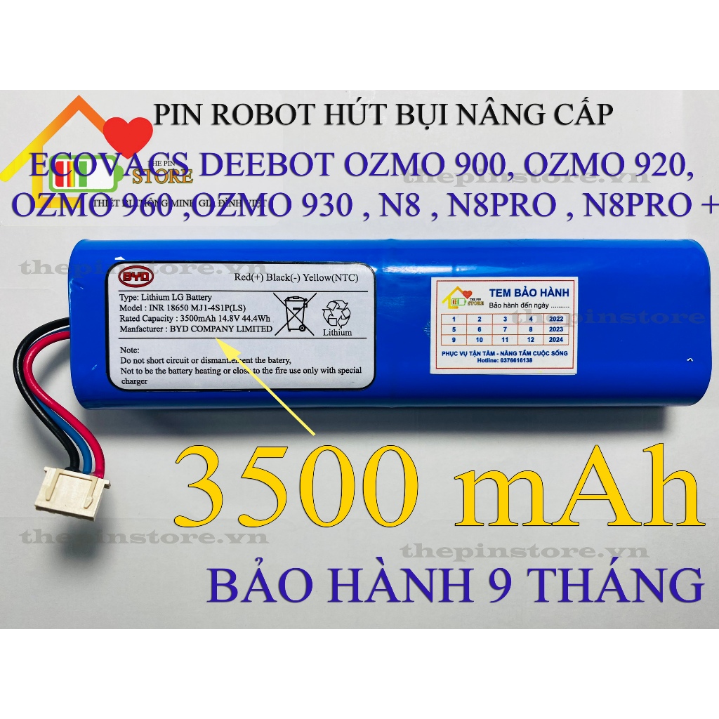 (DUNG LƯỢNG 3500 MAH ) PIN ROBOT HÚT BỤI ECOVACS DEEBOT OZMO 900, OZMO 920, OZMO 960 ,OZMO 930 , N8 , N8PRO , N8PRO +