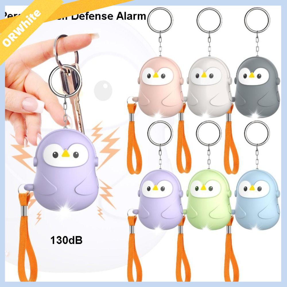 ORWHITE SHOP Hình dạng chim cánh cụt Báo động cá nhân có đèn LED 130dB Còi báo động an toàn Dễ thương Di động Báo động móc khóa dành cho phụ nữ và trẻ em gái