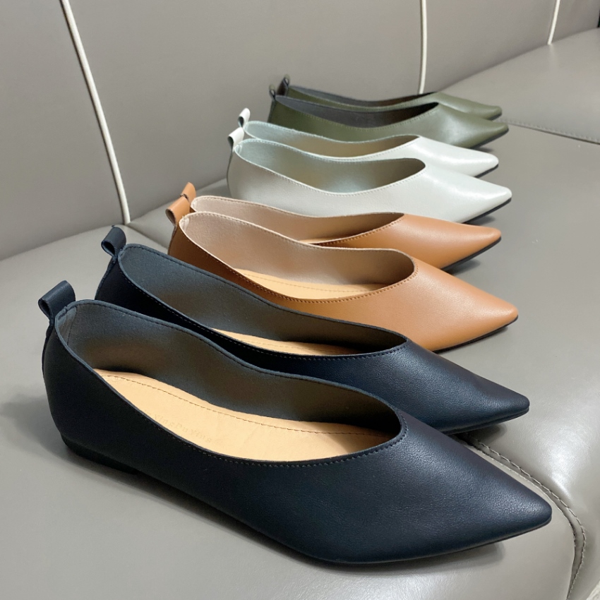{Flying shoes} Women Shoes Plus Size 43 44 45 Summer Pointed Toe Flat 2023 Leather Flats Soft Office Shallow Female