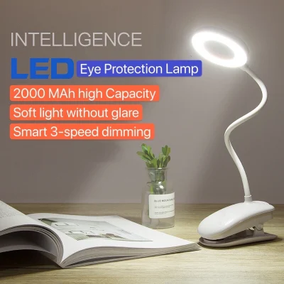 [LOCAL SELLER] LED Touch On/Off Switch 3 Modes Clip Desk Lamp 2000MAh Eye Protection Desk Light Dimmer Rechargeable USB Led Table Lamp