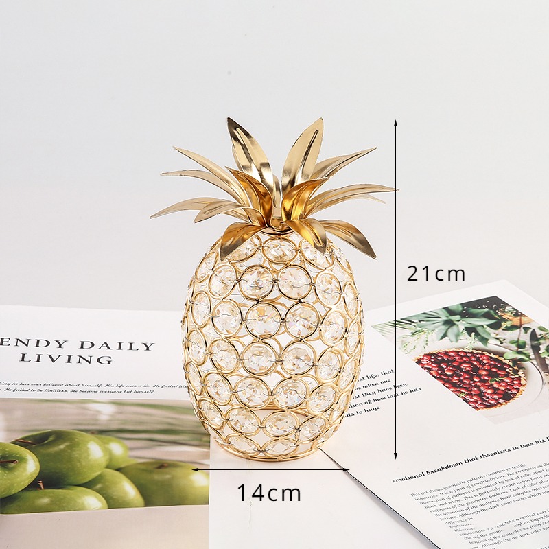 Ornamen Buah Kristal Mewah - Set Nanas Apel & Pir Transparan Dekorasi Ruang Tamu Estetik Simbol Keberuntungan