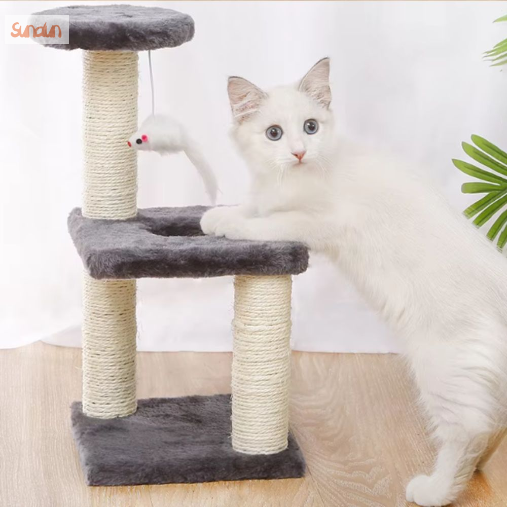 SUNDUN 3 lớp Cột cào móng cho mèo Dây thừng sisal Ba trụ cột Khung leo cho mèo Cột cào Ống giấy chắc chắn Tháp cây cho mèo Dành cho mèo con