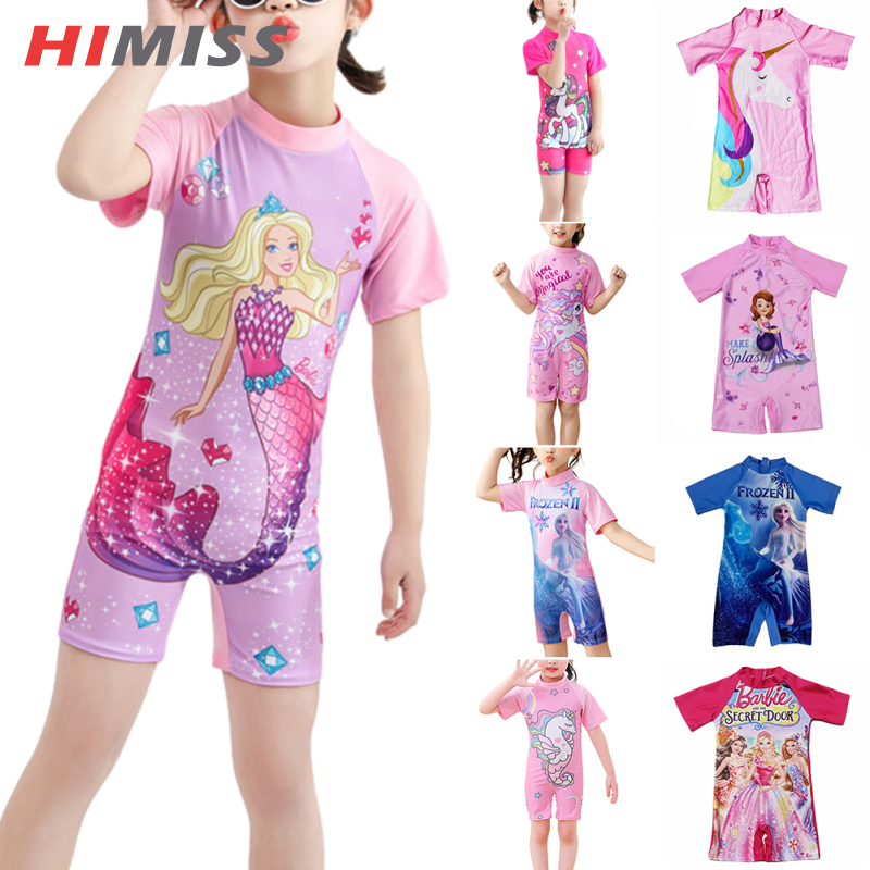 HIMISS Kids One-Piece Swimsuit Short Sleeves Cartoon Printing Quick Drying UV Protection Bathing Suit For Girls ราคา 204 บาท*ส่งฟรี