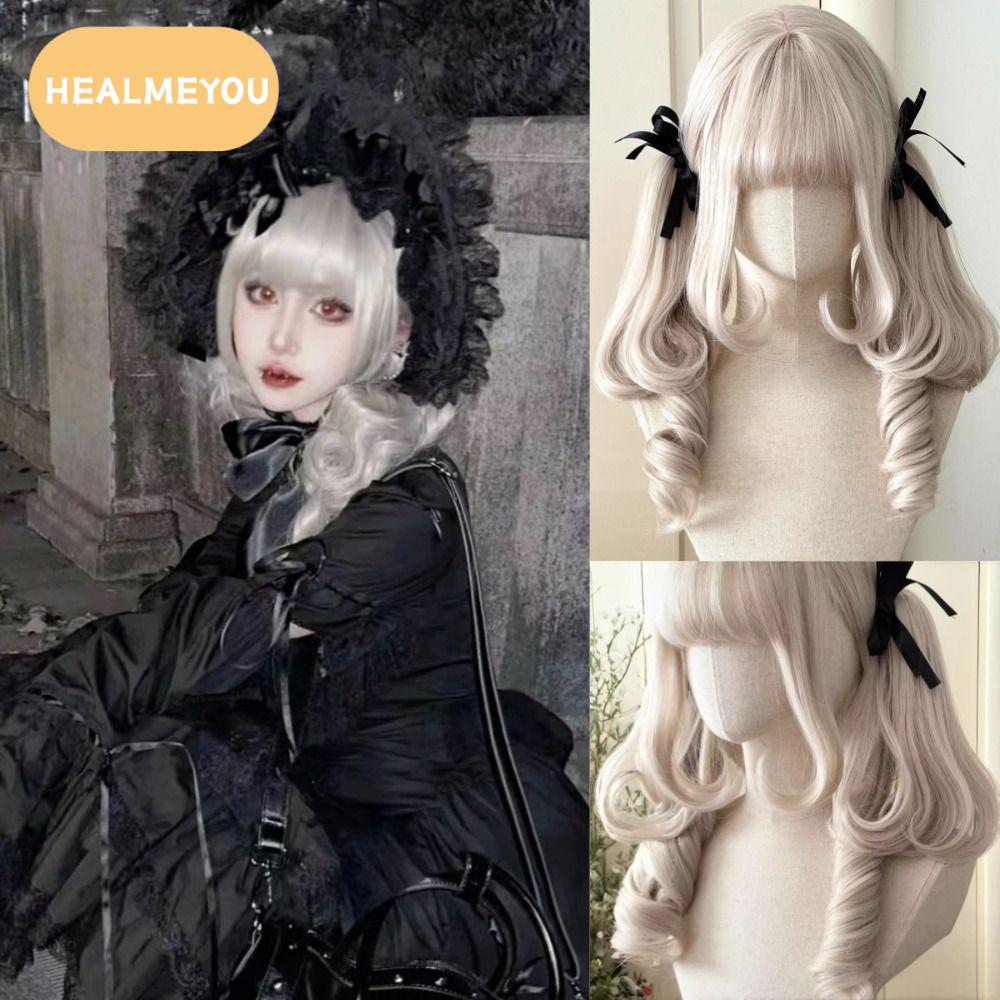 HEALMEYOU วัสดุสังเคราะห์ วิกผมโลลิต้ามีหน้าม้า ยาวหยิก ฮาราจูกุ คลิปหนีบผมแบบคู่ วิกผมปลอม น่ารัก วิกผมคอสเพลย์โรมัน สาว ราคา 820 บาท*ส่งฟรี
