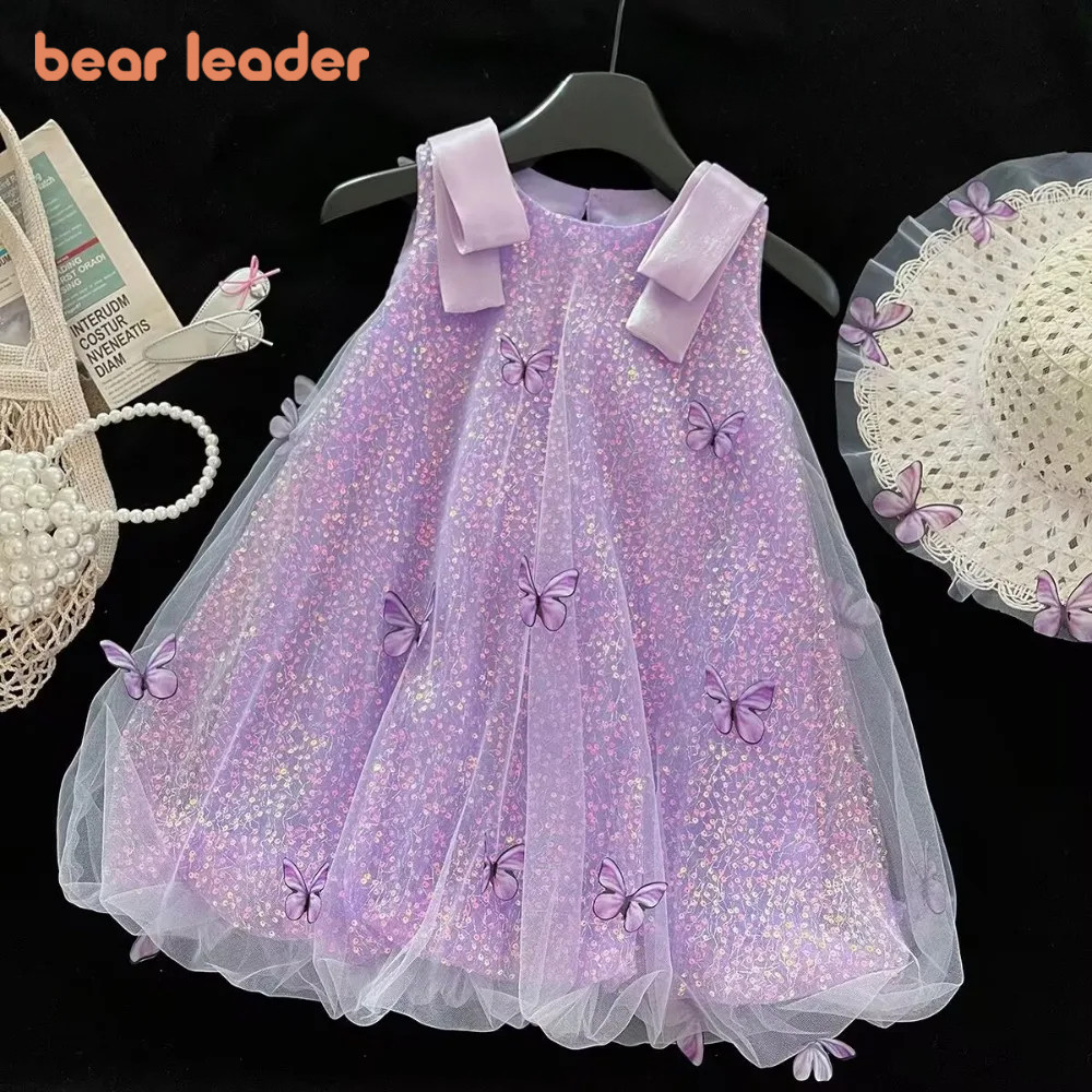Gấu lãnh đạo mùa hè bướm bé gái quần áo phiên bản Hàn Quốc không tay lưới sequined Váy công chúa cho bé gái Hoa Nụ váy