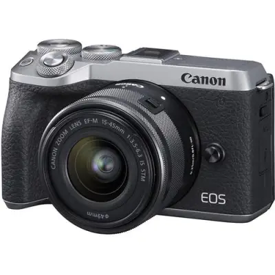 Canon EOS M6 Mark II Mirrorless Digital Camera with 15-45mm Lens(15months Local Warranty) silver(Free 32GB, Bag, 64GB/LPE17 battery & Grip/Tripod)