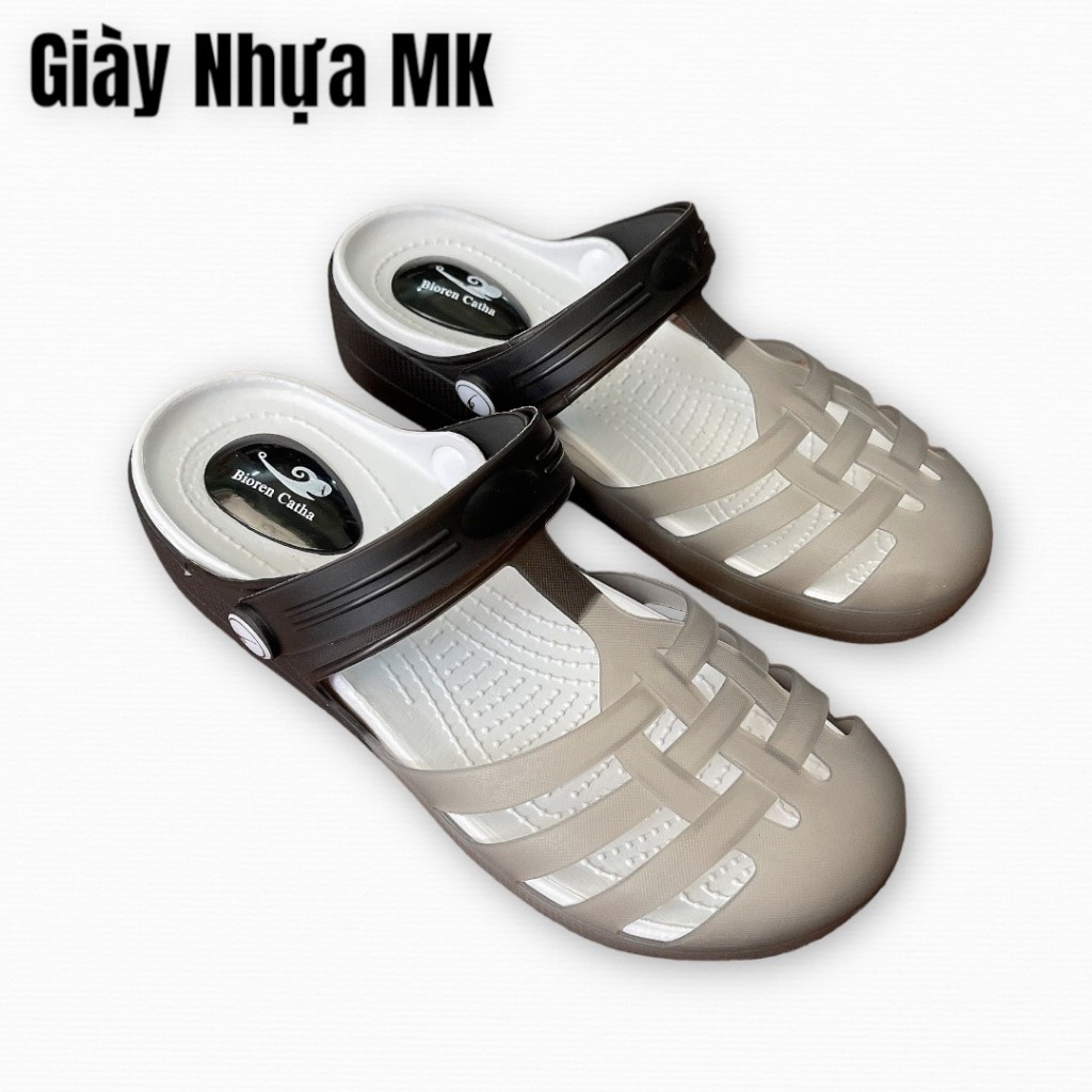 Dép sục nhựa dẻo nữ bít mũi đan dây đế độn 4cm siêu nhẹ siêu bền chống nước chống trượt đi mưa đi làm đi biển- GL047