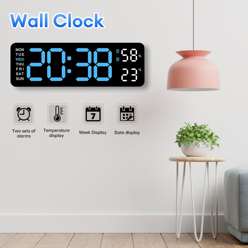 LED simple hanging clock Digital LED Wall Alarm Clock with Week and Temperature Display for Bedroom Living Room Table Desktop Decoration