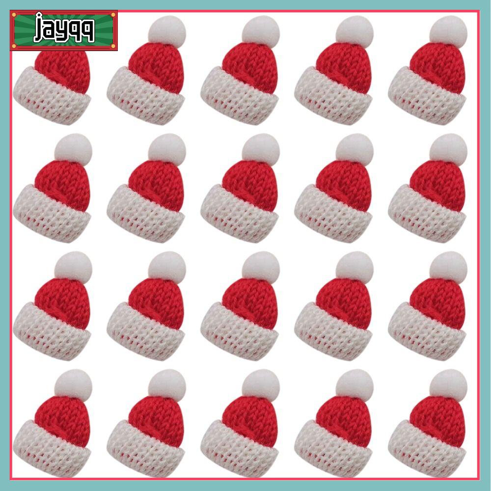 JAYQQ 20pcs Đồ trang trí Cây giáng sinh Mũ giáng sinh Đan Sợi Mũ dự tiệc  Thủ công Mũ búp bê Giáng sinh
