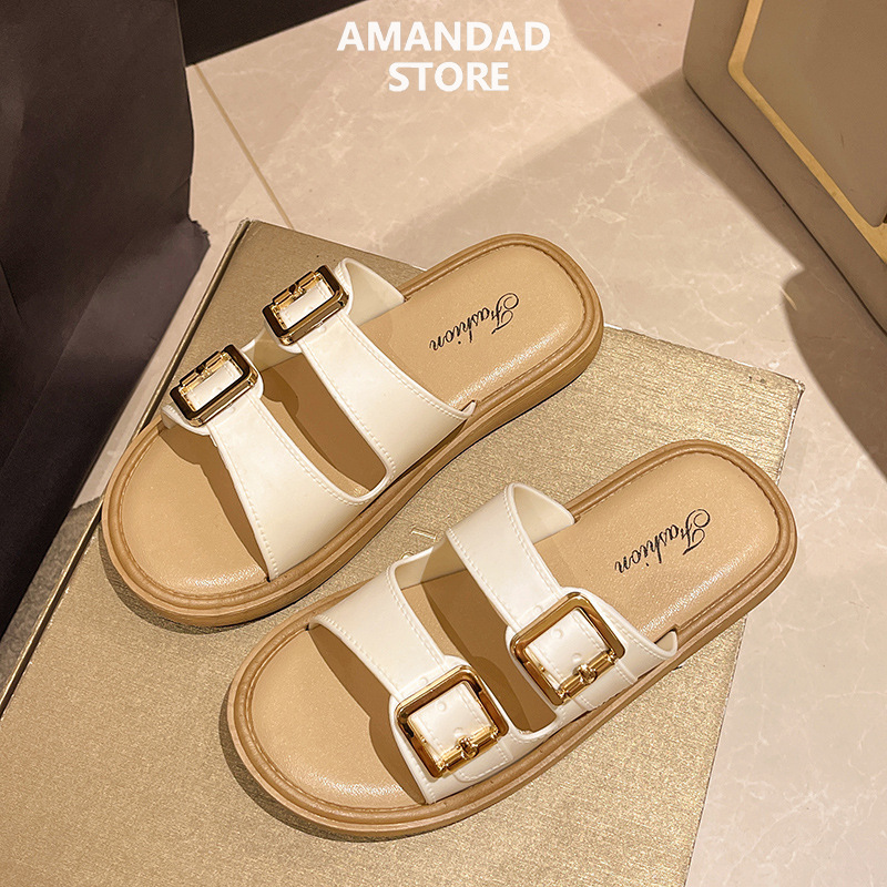 QiaoYiLuo Soft bottom flat sandals for women, belt buckle sneakers, one word beach shoes, cool