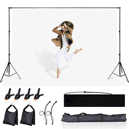 6.5x10FT Adjustable Photo Backdrop Stand Background Support System Kit for Photo Video Studio with 2P Ring Clips 2P Carry Bags 4P Spring Clamps Kmhesvi Heavy Duty Backdrop Stand 2P Sandbags 