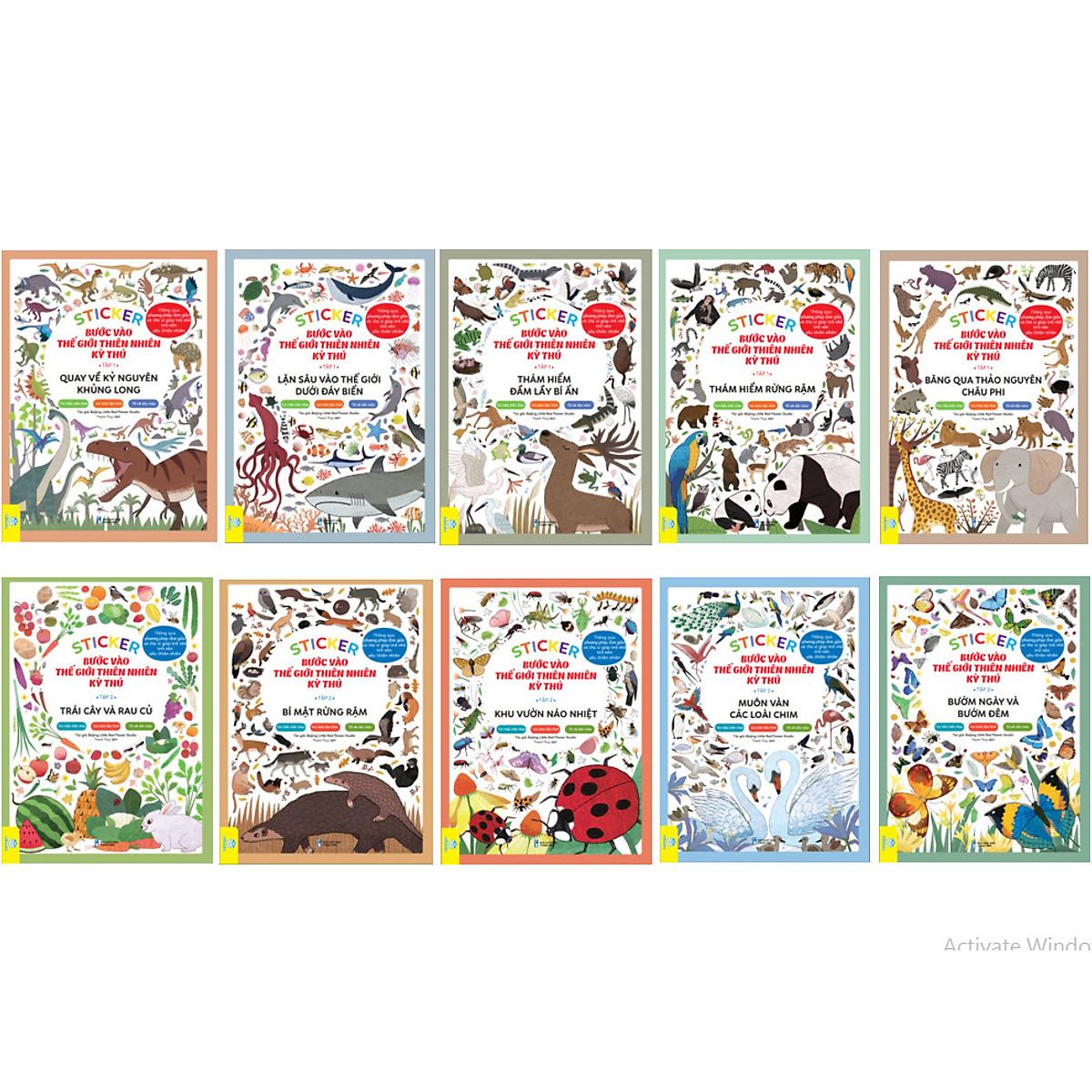 Sách - combo 10 cuốn sticker bước vào thế giới thiên nhiên kỳ thú tập 1+2 - ndbooks