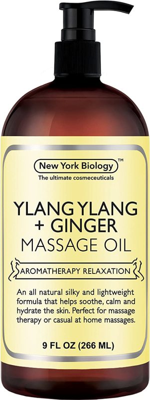 Buy New York Biology Ylang Ylang and Ginger Massage Oil - 100% Natural Ingredients - Sensual Body Oil Made with Essential Oils For Muscle Relaxation and Deep Tissue - 9 oz Singapore