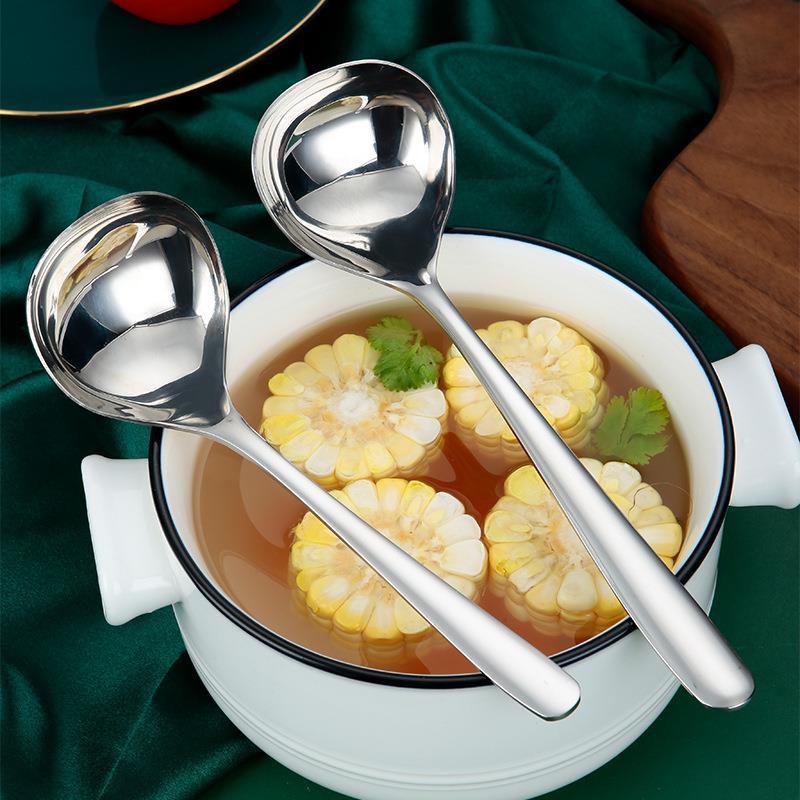 1Pc Household Stainless Steel Large Long Handle Soup Spoon Kitchen Tableware Thickened Anti-scald Hot Pot Scoops Cooking Tools ราคา 15 บาท*ส่งฟรี