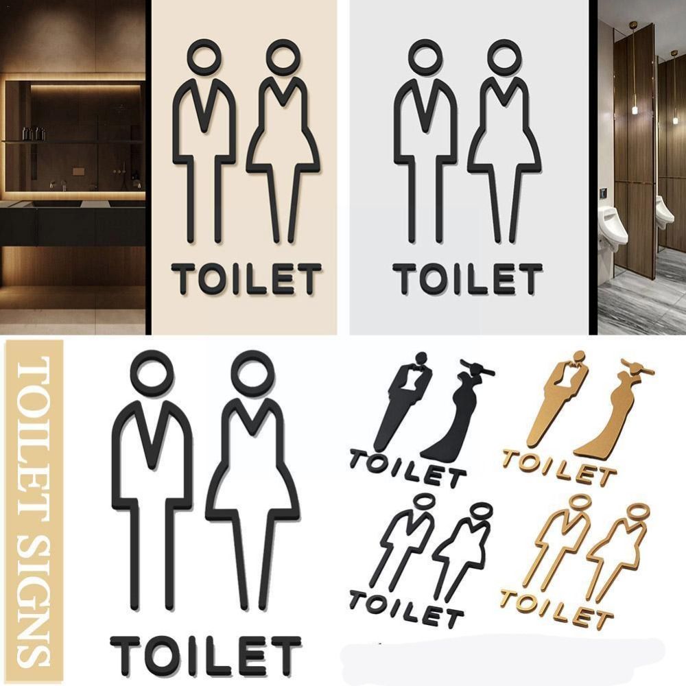 DE12451 3D Biển hiệu nhà vệ sinh nam nữ Đen Vàng Biển báo WC Tùy chỉnh Acrylic Bảng hiệu WC Trung tâm mua sắm