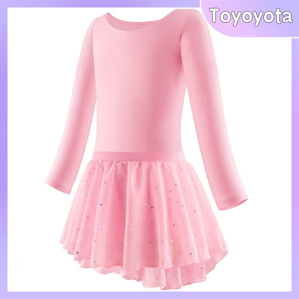 TOYOYOTA Áo dài tay Váy ballet cho trẻ em Bông Đầm sequin Quần áo biểu diễn Thời trang Váy tiệc Váy tutu ballet Bé gái
