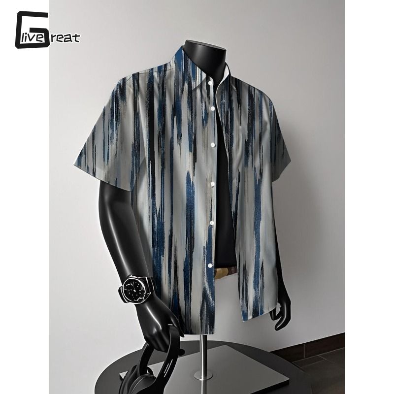 Hawaiian Shirt Short Sleeve Vacation Beach Shirt Loose Abstract Printing Short Sleeve Jacket ราคา 134 บาท*ส่งฟรี