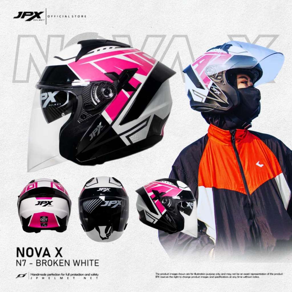 Helm Double Visor JPX Half Face Nova X Motif V2.0 - N7 Broken White Harga 575,000 rupiah*Gratis Ongkir