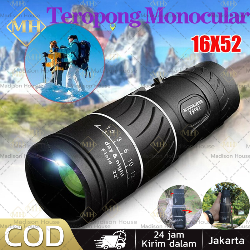 【COD】TaffSport PRIME Teropong Monokular 16x52 Focus and Zoom Lens Adjustable Telescope /TEROPONG JARAK JAUH 10000 m SIANG MALAM ORIGINAL TAFFSPORT ASLI MURAH / Teropong Monokular Focus Zoom Lens Telescope 16x52 Bisa Siang dan Malam Bisa Di focus Harga  73,000 rupiah*Gratis Ongkir
