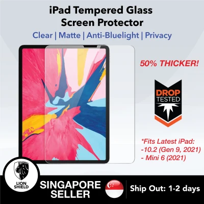 [SG] LionShield ImpactProof Tempered Glass Screen Protector, Compatible with Apple iPad 10.2 / Air 4 / Mini 6 / Pro 11/12.9 / Air 3/2/1 /10.5 / Mini 5/4 / 9.7 ipad 2021 2020 2019 2018 2017 - [Available in Clear/Matte/Anti-Bluelight] - 9H Toughness