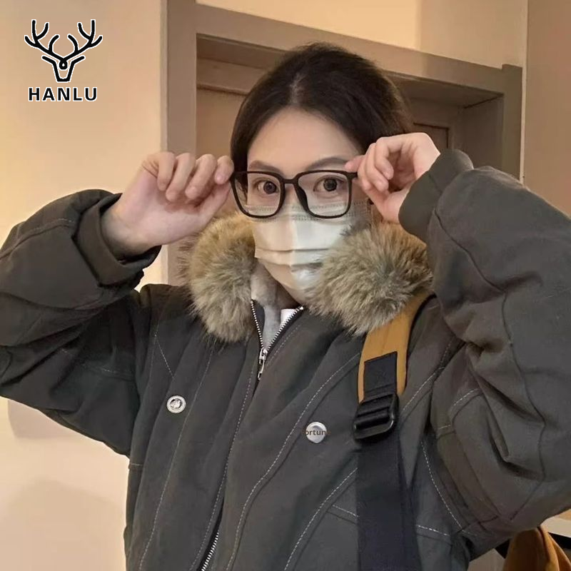 Mùa đông cổ áo lông dày trùm đầu ngắn Parka quần áo độn bông cleanfit thiết kế đi lại áo khoác Jacket ấm