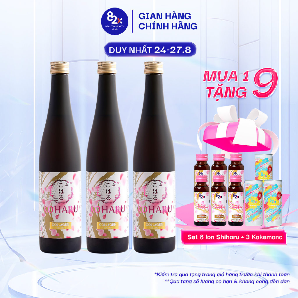 Nước uống đẹp da 82x combo 3 chai koharu collagen mỹ nhân không tuổi 84.000mg collagen peptide