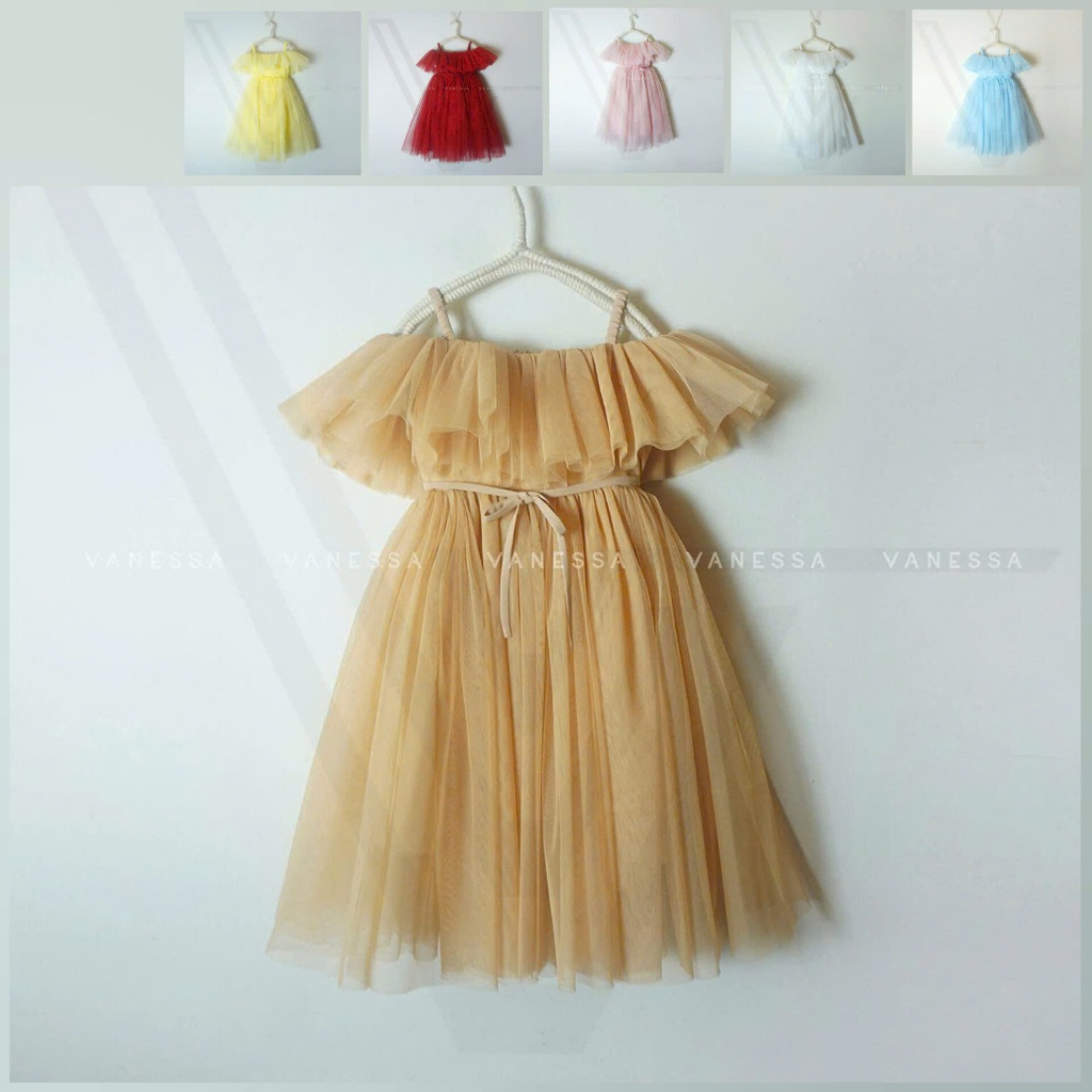 VANESSA - Đầm công chúa bèo vai Mary - Váy xinh, đầm xinh dự tiệc dành cho Bé Gái - Hàng thiết kế