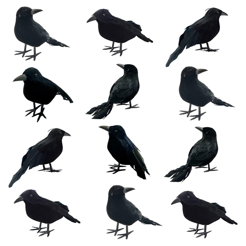 【Latest model】 12Pcs Halloween Black Crows Feathered Crows Realistic Looking Handmade Feathered Crow 3 Styles ราคา 551 บาท*ส่งฟรี